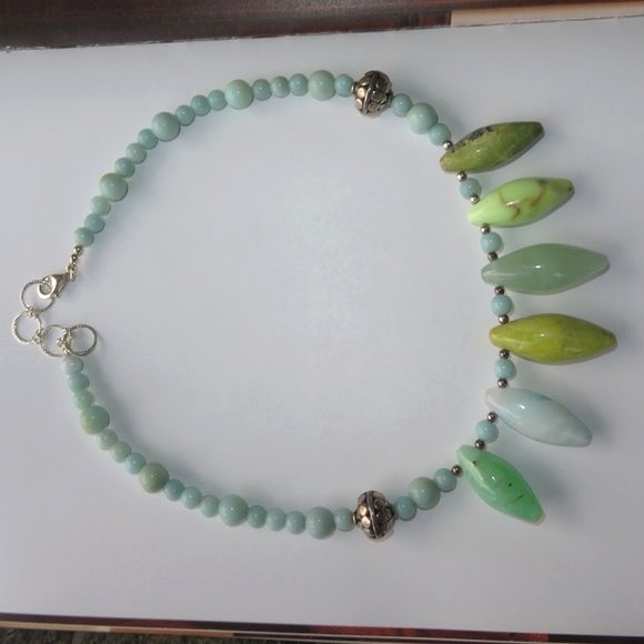Chalcedony Turquoise Sterling Silver Spike Necklace - Picture 8 of 14